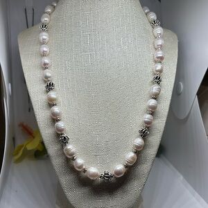 10mm cultured freshwater pearl necklace. With sterling silver hook clasp